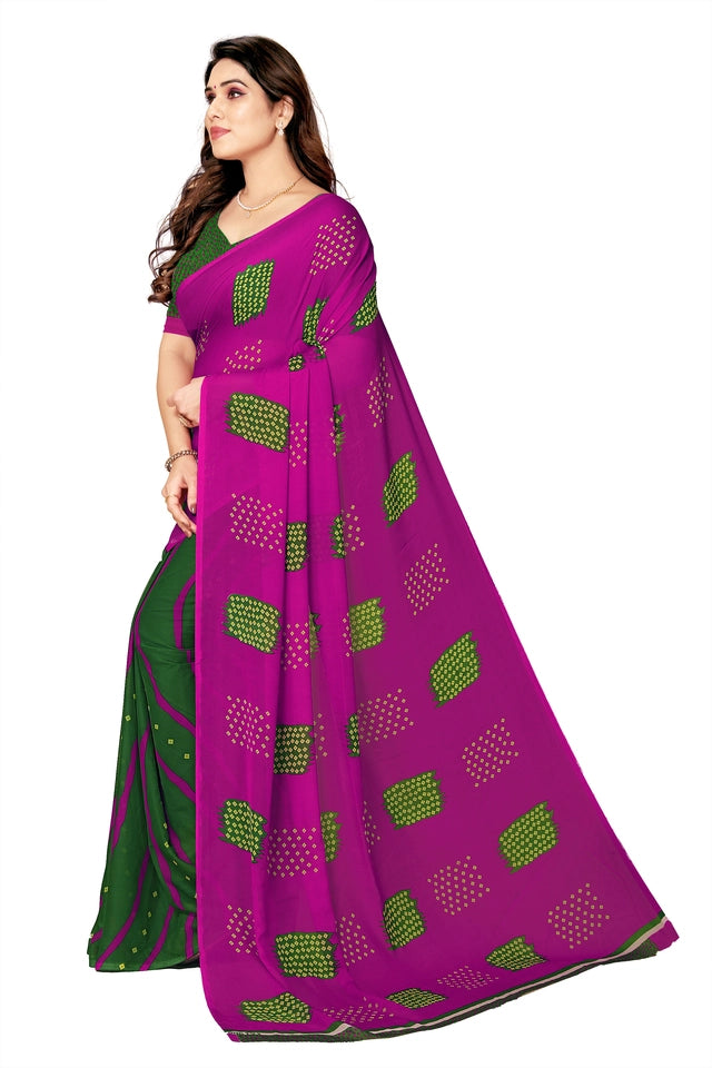 Kanooda Prints Printed Daily Wear Georgette Saree (Green)